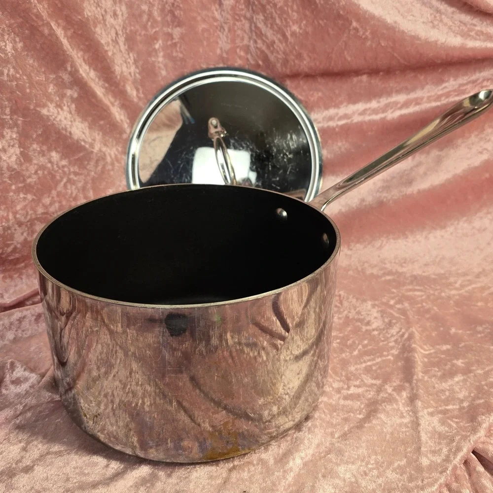 All-Clad Stainless Steel Nonstick Saucepan with Lid Silver 5x8 Inch 3 Quart